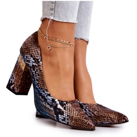 Lewski Shoes Læder Pumps Lewski Snake 3117 Brun-Blå