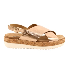 Caprice Women's lædersandaler på platformen 9-28712 933 Pink-Gold gylden