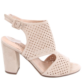 Guala Abrikos højhælede gennembrudte sandaler beige