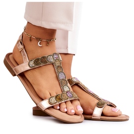 S.Barski Damesandaler med Rhinestones Rose Gold Julies gylden