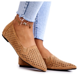 LU BOO Kvinders gennembrudte ballerinaer Slip-on Camel Rosario brun