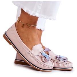 Evento Dame læder loafers med frynser Pink Laressa lyserød