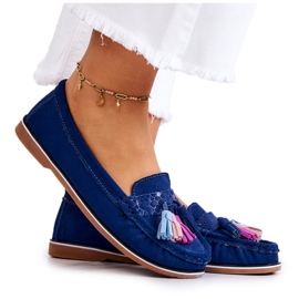 Evento Dame ruskind Loafers med frynser Marineblå Laressa