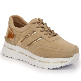 Lædersko på Filippo platform W PAW328B beige