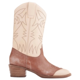 Marco Shoes Broderede cowboystøvler, vintage-effekt læder beige brun