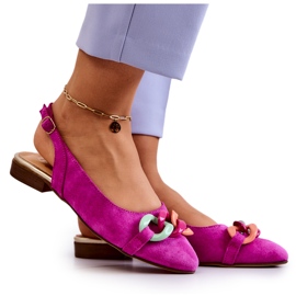 Lewski Shoes Ruskindsballerinaer med kæde Lewski sko 3125 Fuchsia lyserød