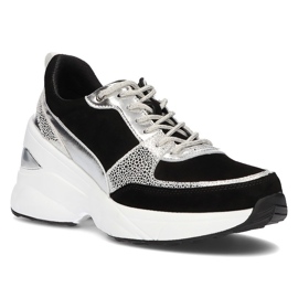 Læder Sneakers Filippo DP2056 / 21 Bk Si sort sølv