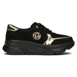 Læder Sneakers Filippo DP2138 / 22 Bk Go sort gylden