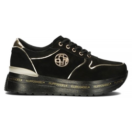 Læder Sneakers Filippo DP3558 / 22 Bk sort gylden