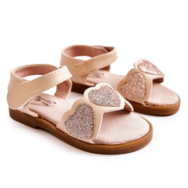S.Barski Børns lædersandaler Brocade Hearts Beige Luisa gylden