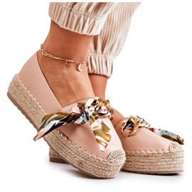 PS1 Dame læder espadriller med beige fancy kæde lyserød