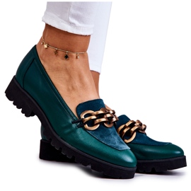 PA2 Elegante læder loafers med grøn Geneva kæde