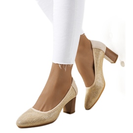 Beige gennembrudt Pelders pumps gylden