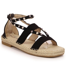 Sorte sandaler espadriller med perler W S.Barski
