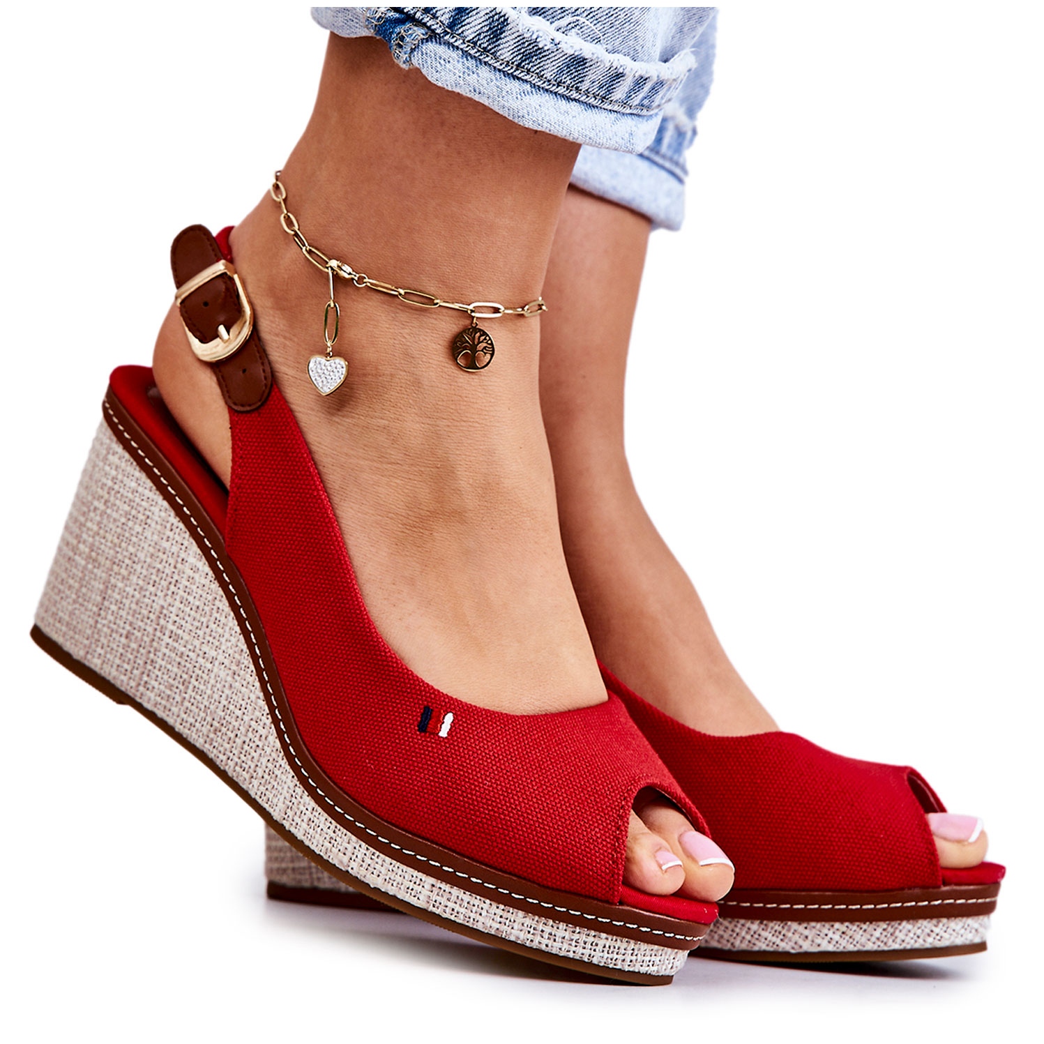 PS1 Komfortable sandaler til kvinder røde thallas med spænde -
