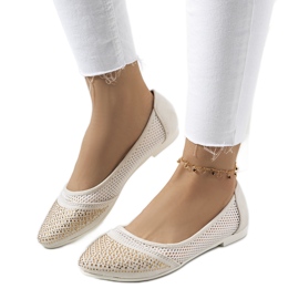 Beige ballerinaer med cubic zirconia Holst ecru