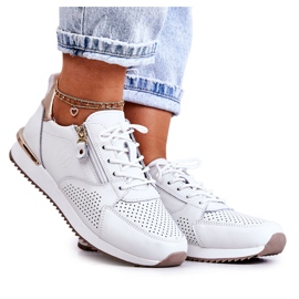 Vinceza Dame sports læder sko Sneakers Hvid Horessa gylden