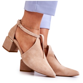Suede Pumps On Heel Laura Messi 2309 Lys beige
