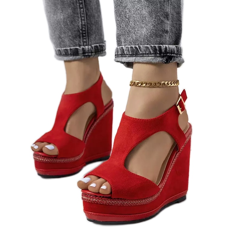 Røde Zerner kile-sandaler