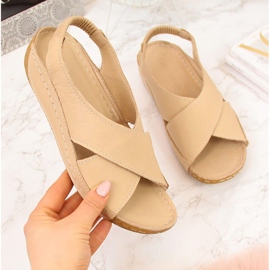 T.Sokolski Dame beige læder, slip-on sandaler T. Sokolski