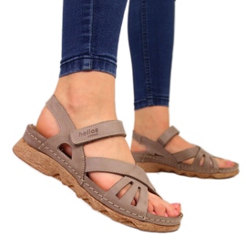 Dame lædersandaler med velcro beige Helios 256