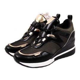 Kvinders sorte wedge sneakers Vinceza gylden