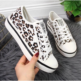 Hvide sneakers til kvinder med leopardprint Big Star JJ274615