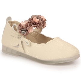 Pigeballerinaer med velcro med beige Vinceza-blomster