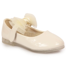 Pigeballerinaer med velcro med sløjfe, beige Vinceza
