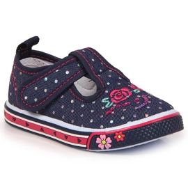 Pigesneakers med velcro med marineblå Atletico-prikker