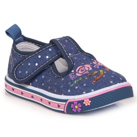 Pigesneakers med velcro Atletico blå prikker marine blå