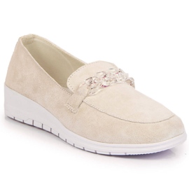 Dame læder loafers med en kæde Artiker creme beige