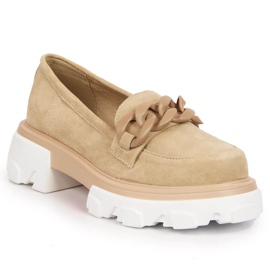 Læder damesko med kæder beige Filippo