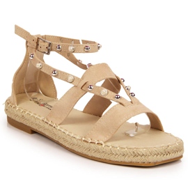 S.Barski Damesandaler, espadriller med beige perler, S. Bararski