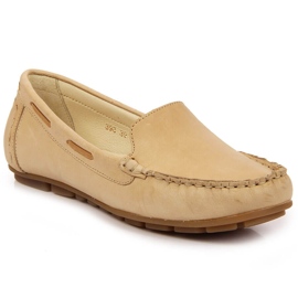 Dame læder loafers lys beige Helios 398
