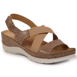 Damesandaler i læder med behagelige elastikker Helios 100 beige