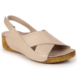 Damesandaler i læder med velcro T.Sokolski beige