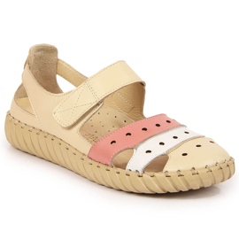 Damesandaler i læder med gennembrudt Artiker beige
