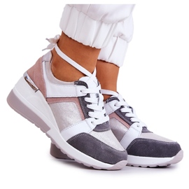 S.Barski Læder Sportssko Wedge Sneakers Sølv-Grå Elissa hvid lyserød