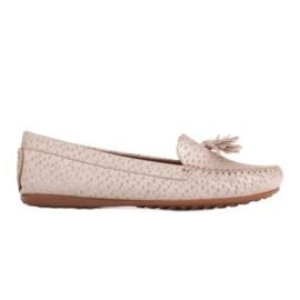 Marco Shoes Ballerina mokkasin i beige og guld læder gylden