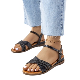 Sorte sandaler med Parade cubic zirconia