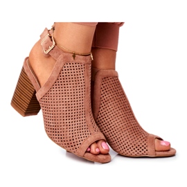 FB1 Kvinders åbent støvler Peep Toe Pink Paradise brun