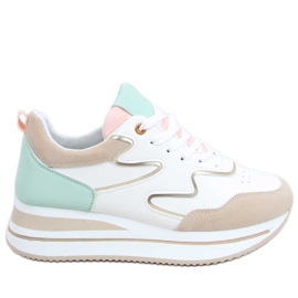 Højsålede Devi Beige sportssko hvid grøn gylden