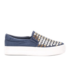 Navy sneakers på Sandell platformen marine blå gylden