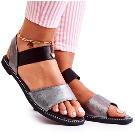 S.Barski Klassiske sandaler med nitter Dark Silver Shelly sort sølv