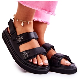 S.Barski Damesandaler med sort Elly-dekoration