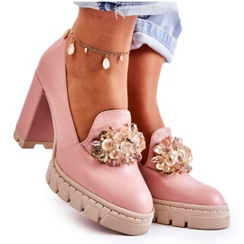 PA2 Elegante pumps med dekorativ almindelig pink-beige caterine lyserød