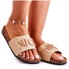 PE1 Klassiske suede beaded hjemmesko Beige Vayana