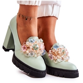 PA2 Elegante pumps med glat grøn caterine-pynt