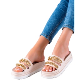 WELLSPRING Modetøfler med kæder beige